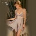 Guiruo New Ice Irregular Skirt Nightwear Lace Hollow Lace Strap Temptation Women's Home Fur Set 3423