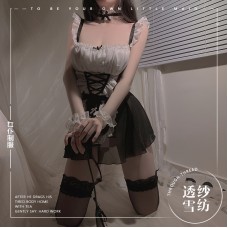 Guiruo Sexy Translucent Chiffon Hot Perspective Cute Servant Uniform Temptation Role Playing Fun Set 2525