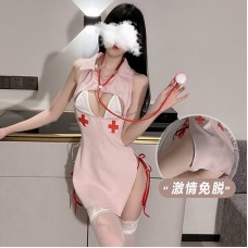 Guiruo Fun Lingerie Sexy Hollow Out Breast Dewing Temptation Nurse Suit Side Strap Free Take Off Uniform Sexy Set 1617