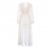 Guiruo Summer Brand Sexy Attraction Perspective Charm Lace up Palace Style Robe Solid Color Women's Home Set 2157