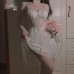 Guiruo Sexy Backless Perspective Lace and Chest Cushion Low Breast Temptation Mesh Sleeping Dress Outer Robe Home Set J3302