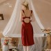 Rose like satin surface with chest pad, sweet lace hollowed out temptation, fluffy skirt hem, women's suspender, nightgown, home set 3341