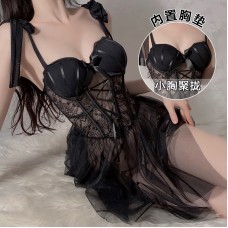 Guiruo Fun Underwear Sexy Steel Ring Chest Cushion Gathered Mesh Perspective Sling Sleeping Dress Pure Desire Uniform Set 3301