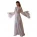 Guiruo brand's simulated silk stitching mesh feather cuffs with three-dimensional embroidery lace up long nightgown and home clothing 1000