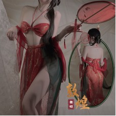 Guiruo Sexy Hanging Neck Pleated Bra Split Skirt Mesh Gold Stamping Ancient Style Dunhuang Dancer Style Fun Set 2333