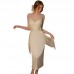 Guiruo New Satin Splice Chiffon Deep V Temptation Chest Cushion Open Back Simple Long Home Suspender Sleeping Dress J3178