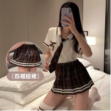 Guiruo Fun Lingerie JK Sexy Student Dress Women's Pleated Skirt Plaid Short Skirt Role Playing Uniform Set 3138