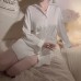 Guiruo Underwear Satin Perspective Lace 3D Bow Sexy Open Front Boyfriend Style Shirt Home Sleeping Dress 3447