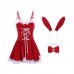 Guiruo Fun Lingerie Velvet Uniform Temptation Role Play Open Back Sleeping Dress Rabbit Girl Christmas Dress Set 2402