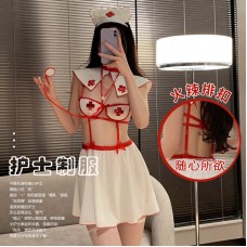 Guiruo Fun Lingerie Sexy Hot Hollow out Temptation Female Open Back Nurse Dress Role Playing Uniform Set 2768