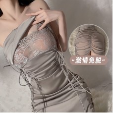 Guiruo Fun Underwear Sexy Pure Desire Drawstring Pajamas Slim Fit Lace Hanging Pajama Dress Uniform Set 1612