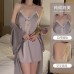 Guiruo Brand Silk Smooth Satin Face with Chest Pads Perspective Lace Sexy Cross Back Sleeping Dress Outer Robe Home Suit 3616