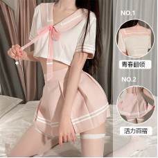 Guiruo Fun Underwear Sexy Open Waist Pleated Short Skirt Doll Neck Comfortable Student Dress Sweet Uniform Set 2627