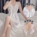 Guiruo Sexy Deep V Wave Dot Mesh Pajamas Sweet Bow Strap Sleepwear Women's Home Furnishing Set 2535