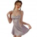 Guiruo Sexy and Chest Cushion Gather Simple Private Room Suspender Sleeping Dress Mesh Outer Robe Ice Silk Home Suit Set 3419