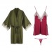 Guiruo Sexy Low Chest Temptation Open Back Thin Satin Nightwear Sling Dress Lace up Outer Robe Home Suit Set 272