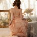 Guiruo Sexy Deep V Chest Cushion Steel Ring Gathering Perspective Lace Satin Suspended Sleeping Dress Women's Home Set J2987