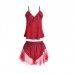 Guiruo Sweet Silk Smooth Satin Face Combination Deep V Temptation Sling Top Shorts Two Piece Women's Home Set 3566