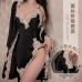 Ruo Ruo Sexy Split seductive Lace Solid Color Pajamas Open Back Suspended Sleeping Dress Outer Robe Women's Home Furnishing Set 893