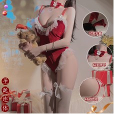 Guiruo Fun Underwear Velvet Deep V One Piece Snap Open Crotch Cross Back Rabbit Girl Uniform Temptation Set 590