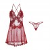 Ruo Ruo Sexy Deep V Mesh Perspective Embroidery Lace Cross Backless Women's Suspended Sleeping Dress Fun Set 1899