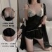 Guiruo Sexy Lace Spliced Ice Silk Pajamas with Chest Pads, Suspended Pajamas, Shorts, Outer Robe, Home Suit Set 3551