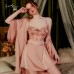 Guiruo Sexy Strap Temptation and Chest Cushion Gather Ice Silk Comfortable Sling Sleeping Dress Outer Robe Home Suit Set 3128