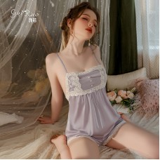 Guiruo New Three Piece Pajamas Palace Style Sweet Suspender Top Shorts Outer Robe Women's Home Furnishing Set 3486