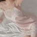 Guiruo Sexy Low cut Solid Lace Perspective Attractive Sweet Sleepwear Open Back Suspended Dress Home Suit Set 549