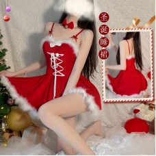 Guiruo Fun Lingerie Velvet Uniform Temptation Role Play Open Back Sleeping Dress Rabbit Girl Christmas Dress Set 2402