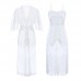 Guiruo Long Lace Suspended Pajama Dress Sweet and Comfortable Sleepwear Lace up Outer Robe Solid Color Women's Home Furnishing Set 2222