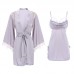 Rose Ruosi Smooth Satin Sexy Open Back Split Stacked Collar Suspended Sleeping Dress Lace Up Outer Robe Home Suit Set 2063