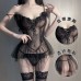 Guiruo Fun Lingerie Sexy Straps Gather Mesh Perspective Pajamas Detachable Suspended Dress Home Suit Set 1721