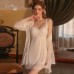 Guiruo Sexy Suspended Sleeping Dress Deep V Lace Lace Casual Comfortable Outer Robe Open Back Strap Chest Pad Home Suit Set