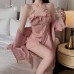 Guiruo Satin Combination Yarn Perspective Lace and Chest Cushion Low Chest Gathering Sleeping Dress Outer Robe Women's Home Furnishing Set 2227