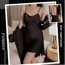 Guiruo Sexy V-neck Lace up Small Chest Show Large Fit Slim Slim Sleeping Dress Simple and Comfortable Outer Robe Home Set 1517