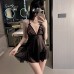 Guiruo Fun Lingerie Sexy Deep V Lace Perspective Temptation Nightwear Open Back Suspended Dress Home Suit Set 1639