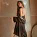 Guiruo Sexy Open Front Satin Lace French Suspended Sleeping Dress Lace Bathrobe Sleepgown Women's Home Furnishing Set 808