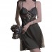 Guiruo Satin Deep V Perspective Lace Combination Seduction Cross Back Sleeping Dress Simple Outrobe Home Set 3253