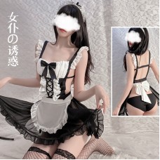 Guiruo Fun Lingerie Sexy Backless Chiffon Perspective Attractive Maid Maid Bed Uniform Set Issued on behalf of 178