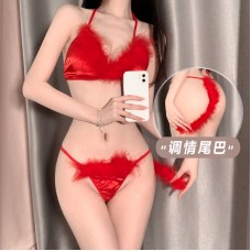 Guiruo Fun Underwear Sexy Perspective Hollow out Three Point Plush Cat Girl Passionate Hot Uniform Set 1948