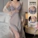 Guiruo Women's Summer Ice Silk Set High Grade Pure Desire Wind Mesh and Chest Cushion Sleeping Dress Outer Robe Home Set 3372