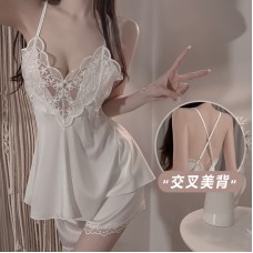 Guiruo Sexy Backless Temptation Pajamas Women's Deep V Lace Embroidery Shorts Sling Pajamas Home Suit Set 2196