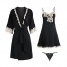 Guiruo Embroidery Sexy Skirt Temptation Charming Deep V-slit Sling Sleeping Dress Lace up Outer Robe Home Suit Set 766