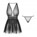 Guiruo Deep V Pleated Open Back Design Perspective Double Layer Mesh Skirt Sexy Hanging Neck Sleeping Dress Home Suit 630