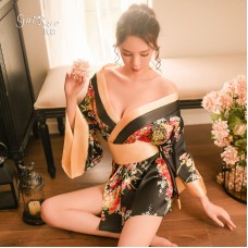 Guiruo European and American fun lingerie uniform seductive deep V print sexy role-playing Japanese kimono set 207