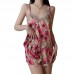 Guiruo Sexy Deep V with Chest Pads, Satin Lace, Open Back, Temptation Sling Shorts, Two Piece Women's Home Set 3760