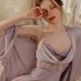 Guiruo Sexy Backless Temptation Ice Silk Comfortable French Swinging Neck Sling Sleeping Dress Outer Robe Home Suit Set P3147