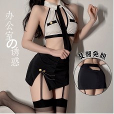 Guiruo Fun Lingerie Sexy Dew Breast Temptation Three Point Split Wrap Hip Skirt Temptation Professional Uniform Set 1585