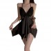 Ruo Ruo Satin Face and Chest Cushion Gathered Deep V Front Sexy Open Back Lace up Butterfly Pure Desire Sleeping Dress Home Fury 3743